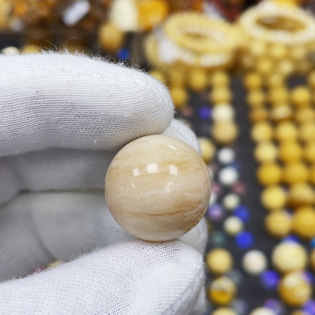 蜜蜡珠宝奇石未镶嵌M**s20.2mm石膏沁色蜡｜圆珠