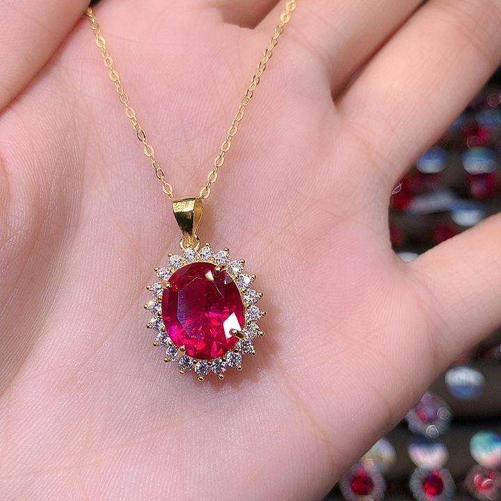 红宝石吊坠(赠链)银S925镶嵌1012金