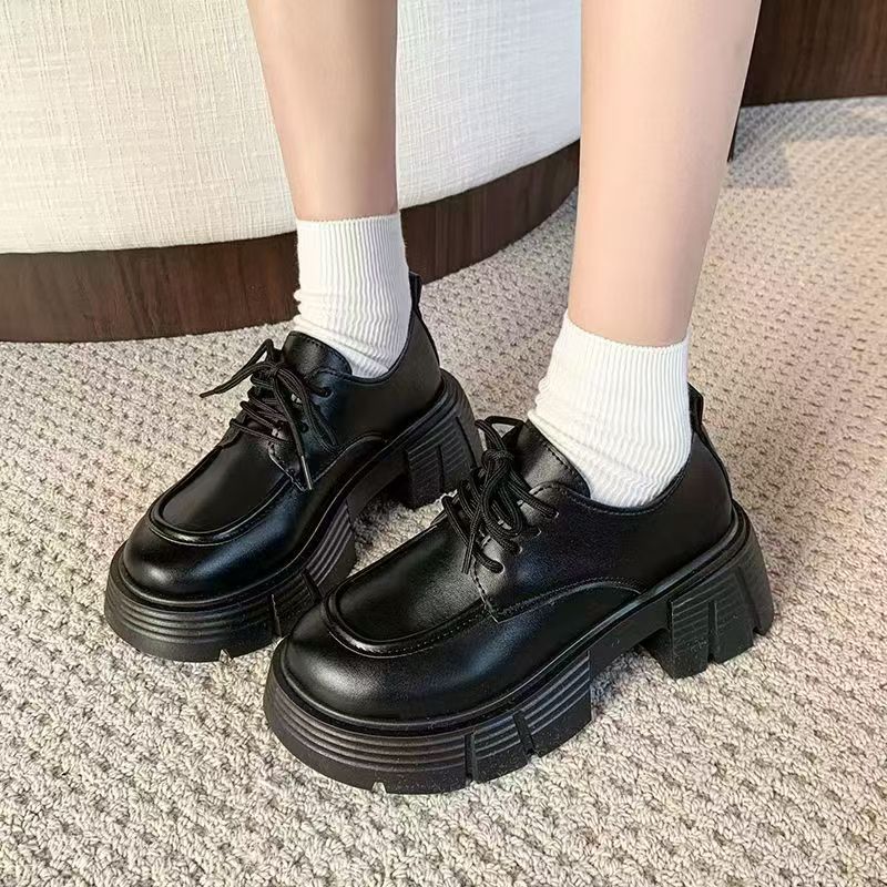 【ZB】2025新款春季新款牛皮厚底增高乐福鞋女圆头舒适百搭鞋时尚