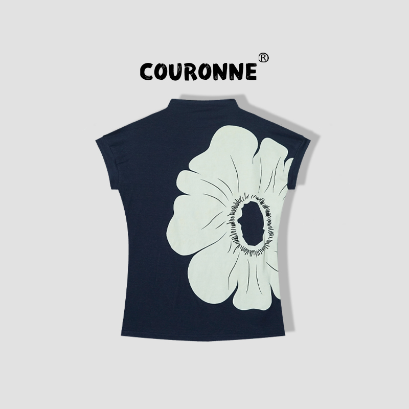 【桐桐】-春夏‘’冰透繁花‘’复古减龄显瘦撞色软糯上衣35097