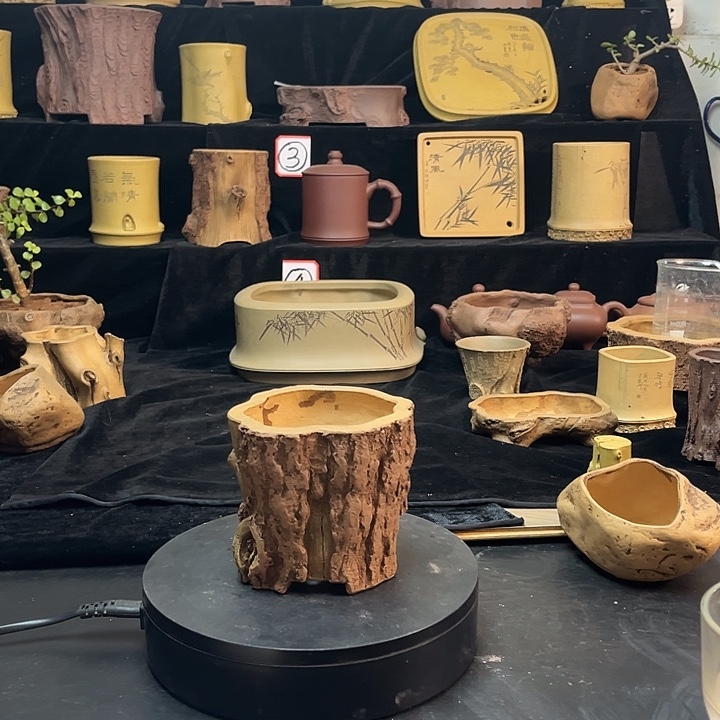 泥塑全手工制作树桩花盆