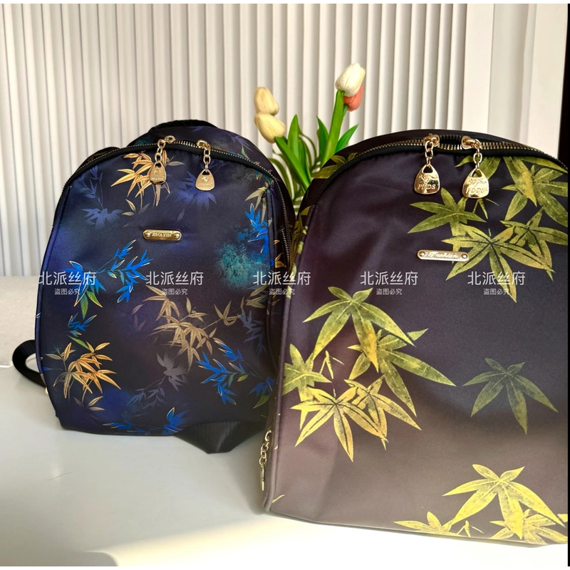 【双肩包 -绿竹】2025新款国风双肩包多层拉链实用百搭可调节肩带