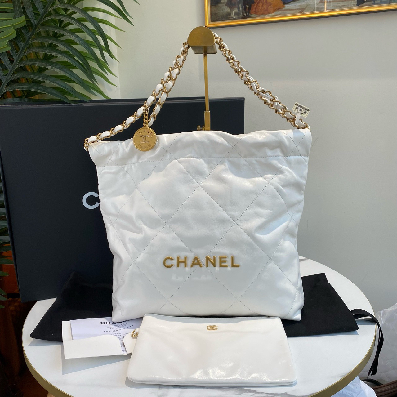 95新 Chanel/香奈儿 御古屋/41022/小号白金22bag 芯片全套