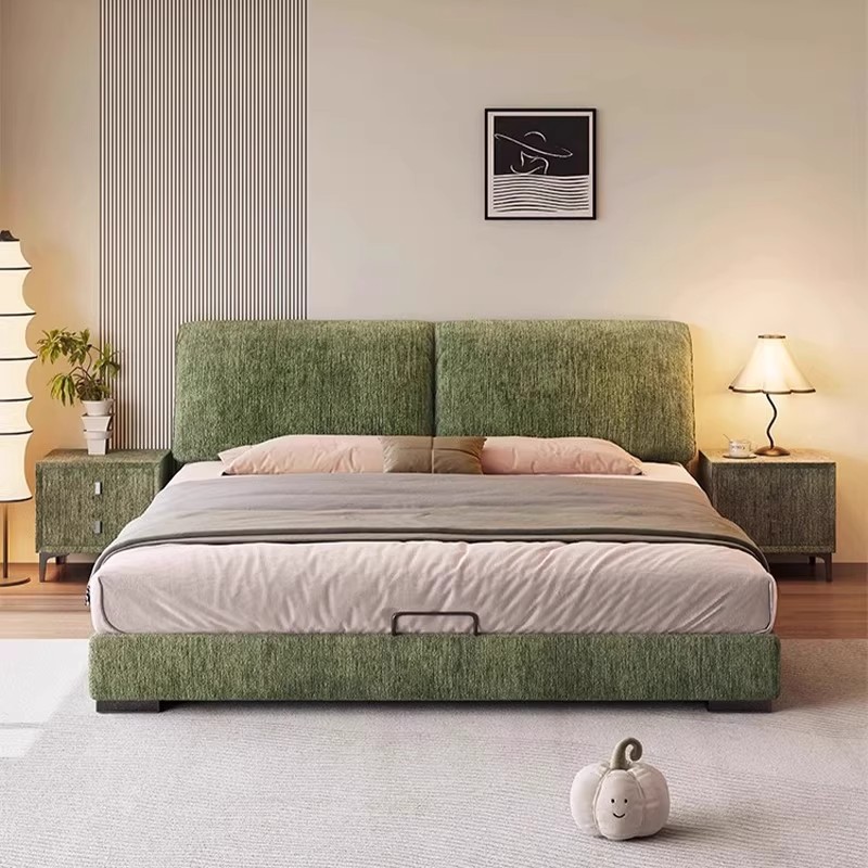 大象耳朵雪尼尔法式奶油风布艺床主卧双人床1.8米床轻奢软包婚床