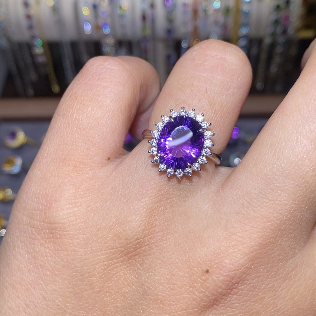 紫晶戒指银S925镶嵌45677