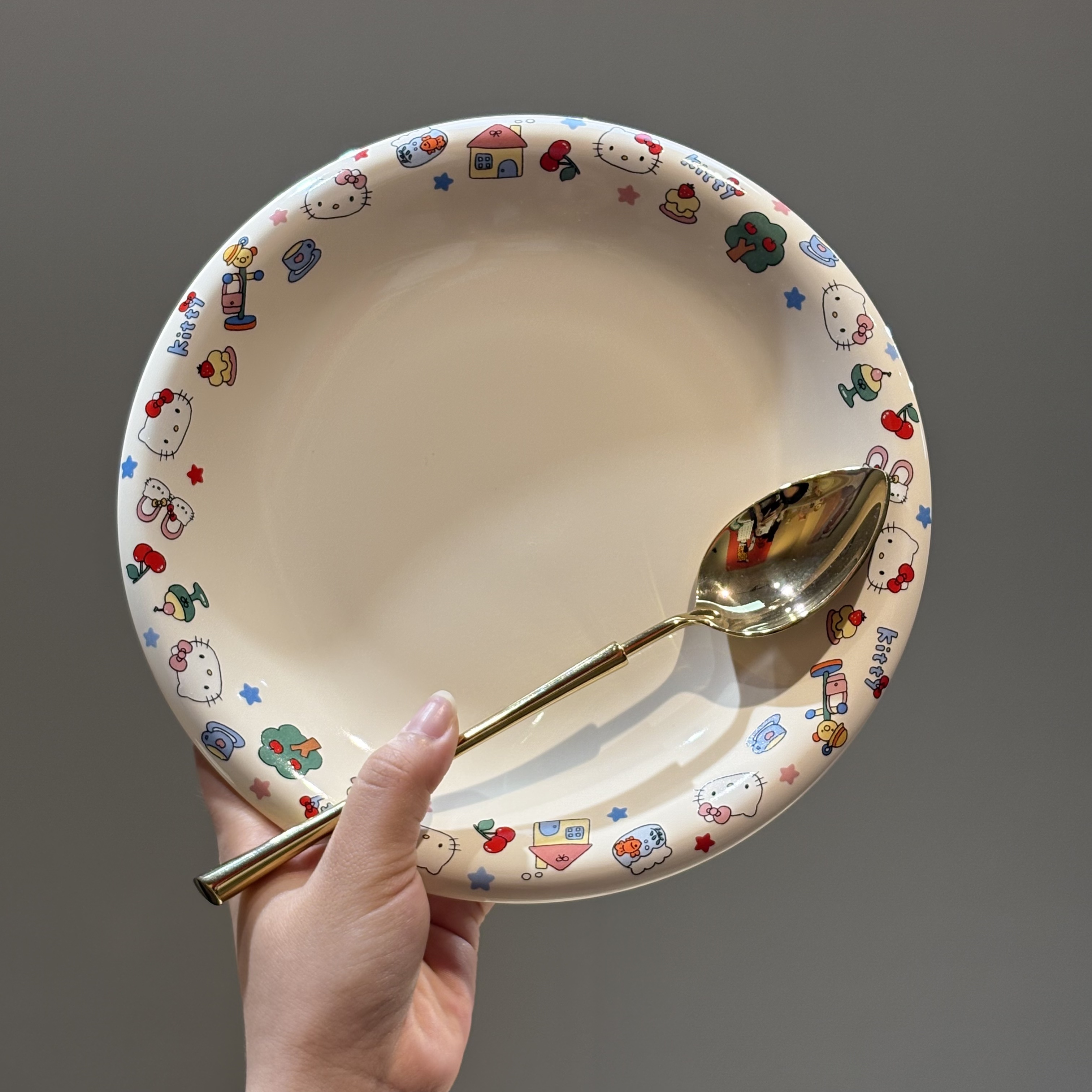 【圈和圆】出口尾单 乐园小猫圆形反口盘 意面盘早餐盘陶瓷盘不带勺