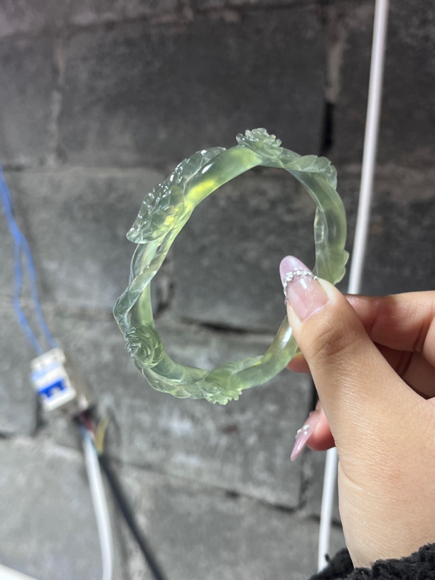 岫玉蓝绿色花蛇镯