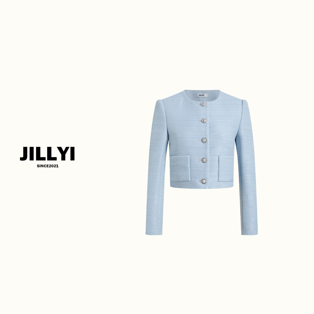 JILLYI【天空手记】蓝色系粗花呢上衣女外套小香风气质轻奢秋冬