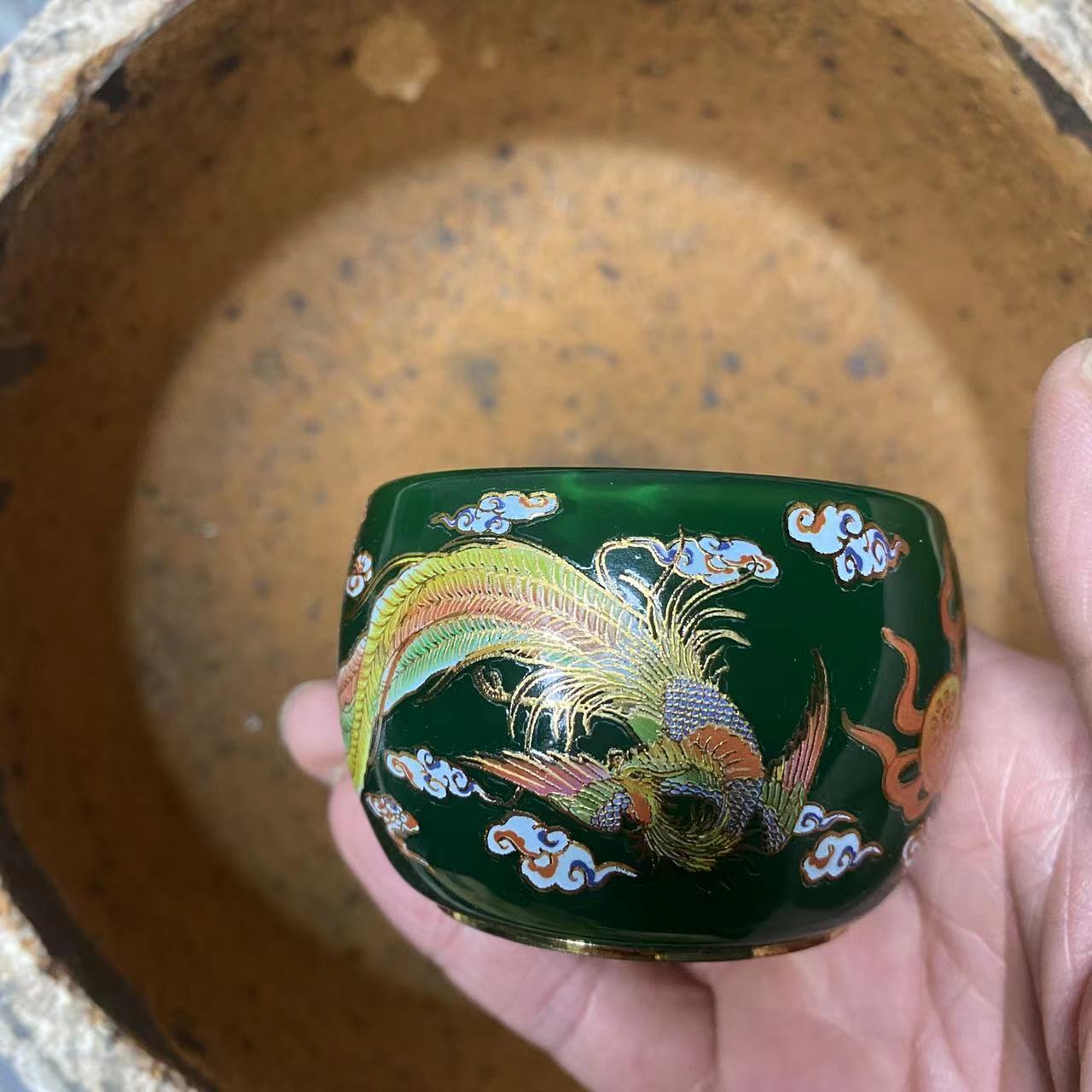 手工茶器 绿琉璃龙凤杯b