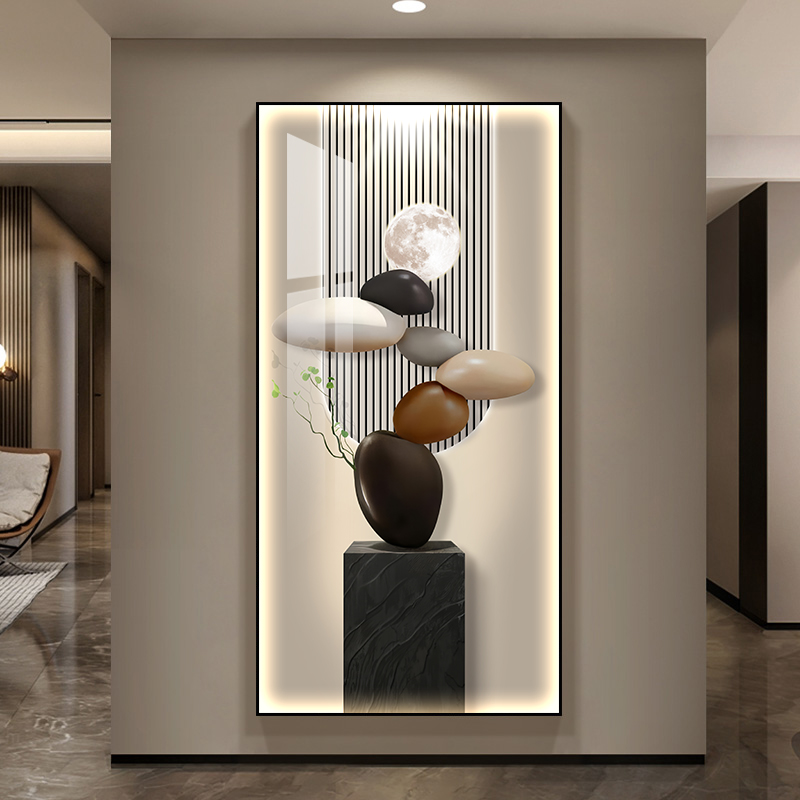 轻奢风入户正对门玄关装饰画组合挂画抽象简约大气走廊过道壁画