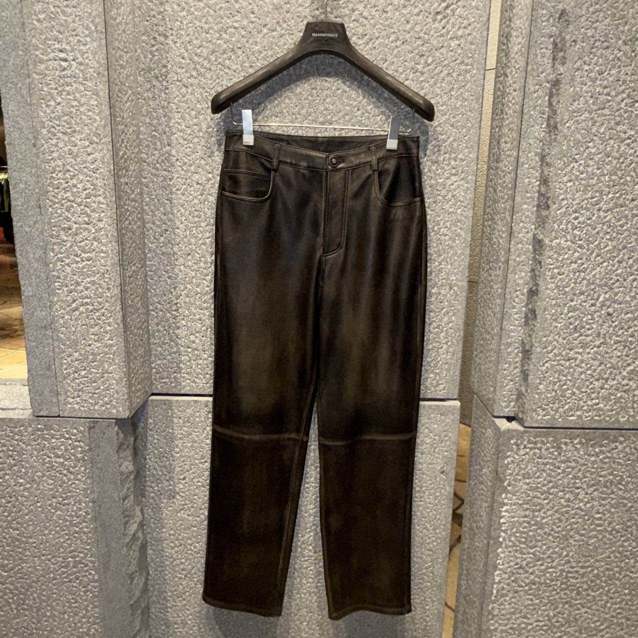 【上海】MASONPRINCE复古擦旧羊皮革裤子