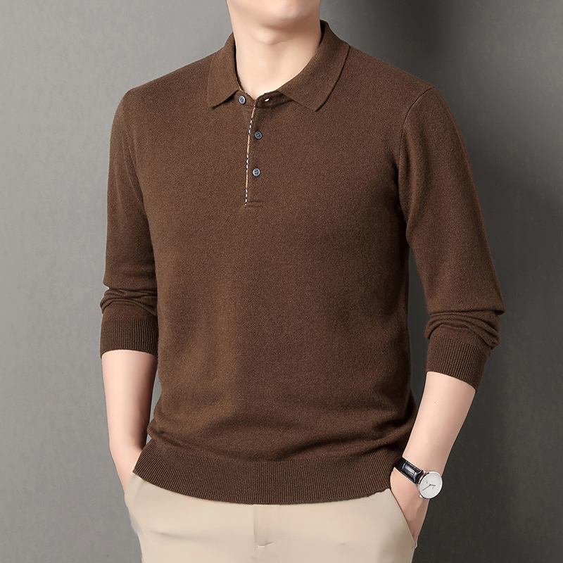 男装全羊绒衫圆领加厚毛衣商务高端休闲针织衫保暖纯色百搭POLO领