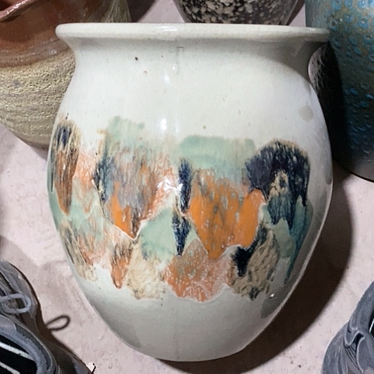 紫砂花盆口24高度30水墨瑕磕碰