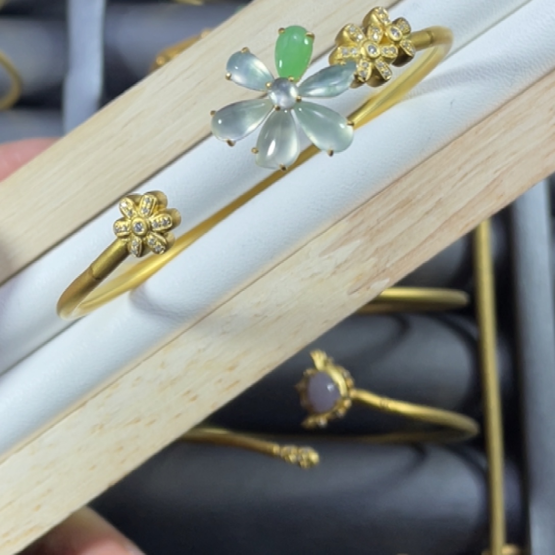 翡翠银S925镀金镶嵌手镯