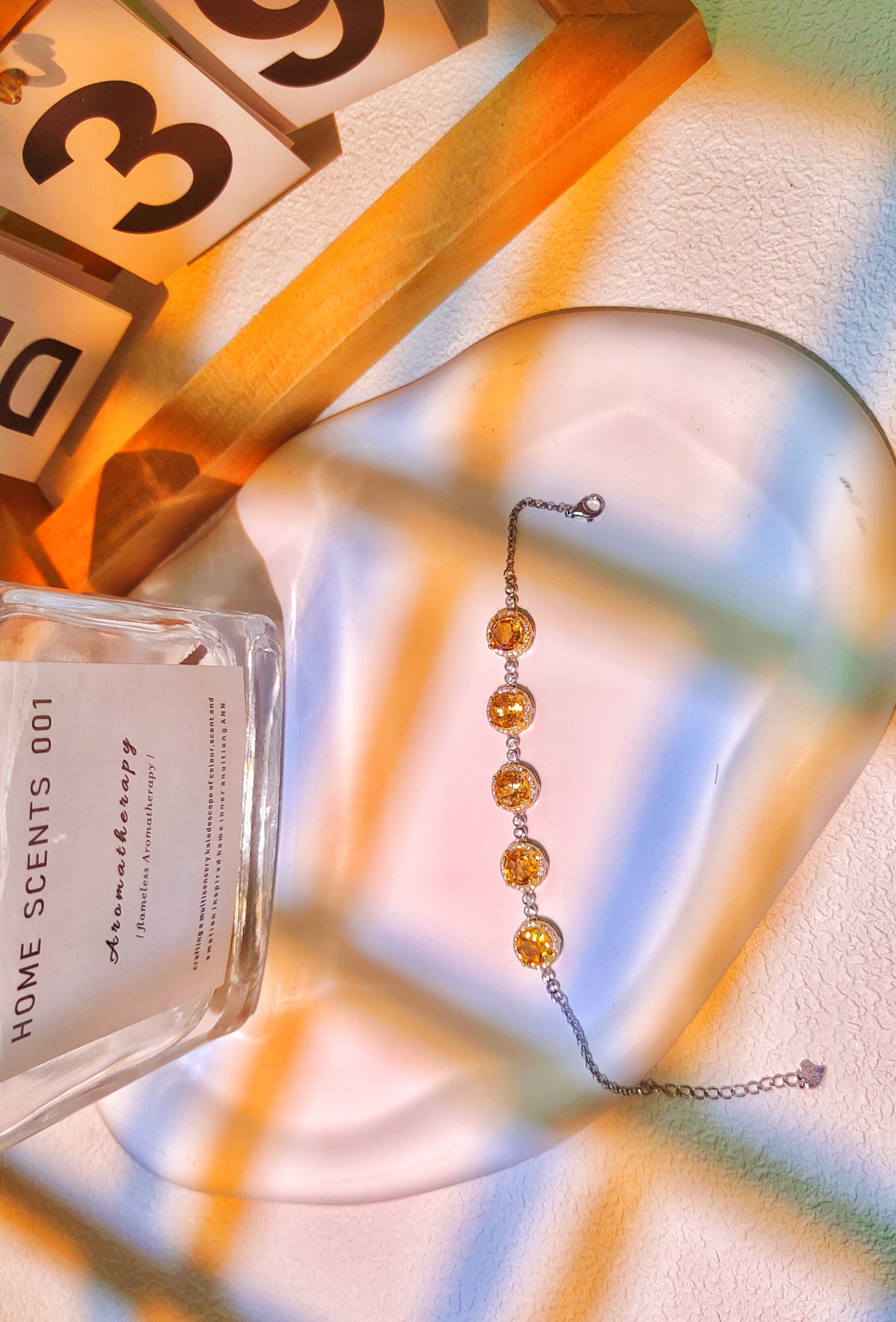 通体925银镶嵌黄水晶手链气质时尚百搭