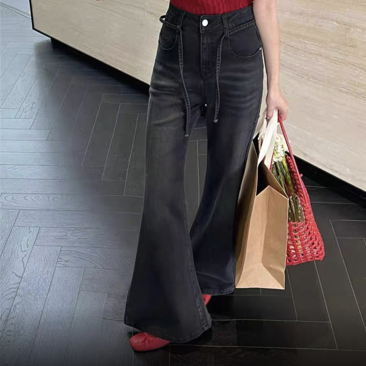 09234 L裤长105简约时尚休闲黑色牛仔裤