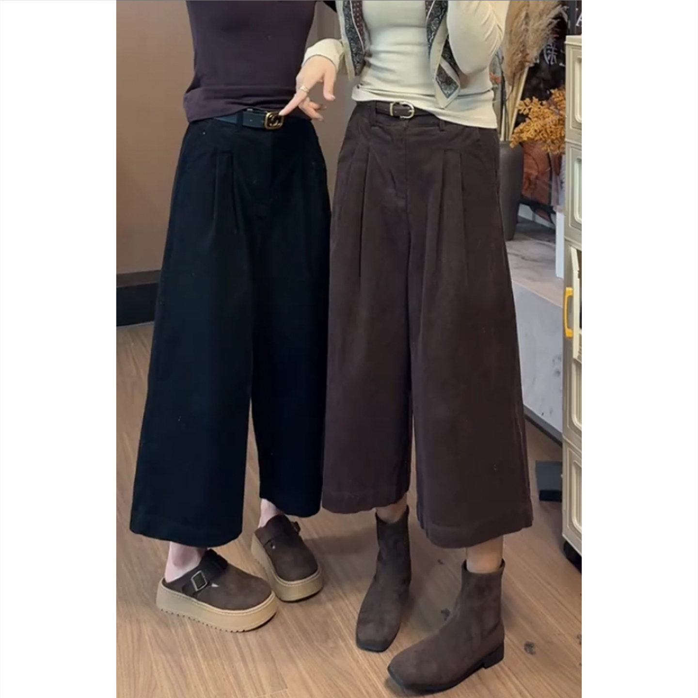 灯芯绒阔腿裤显瘦休闲裤秋冬新款女设计感百搭垂感直筒大码八分裤