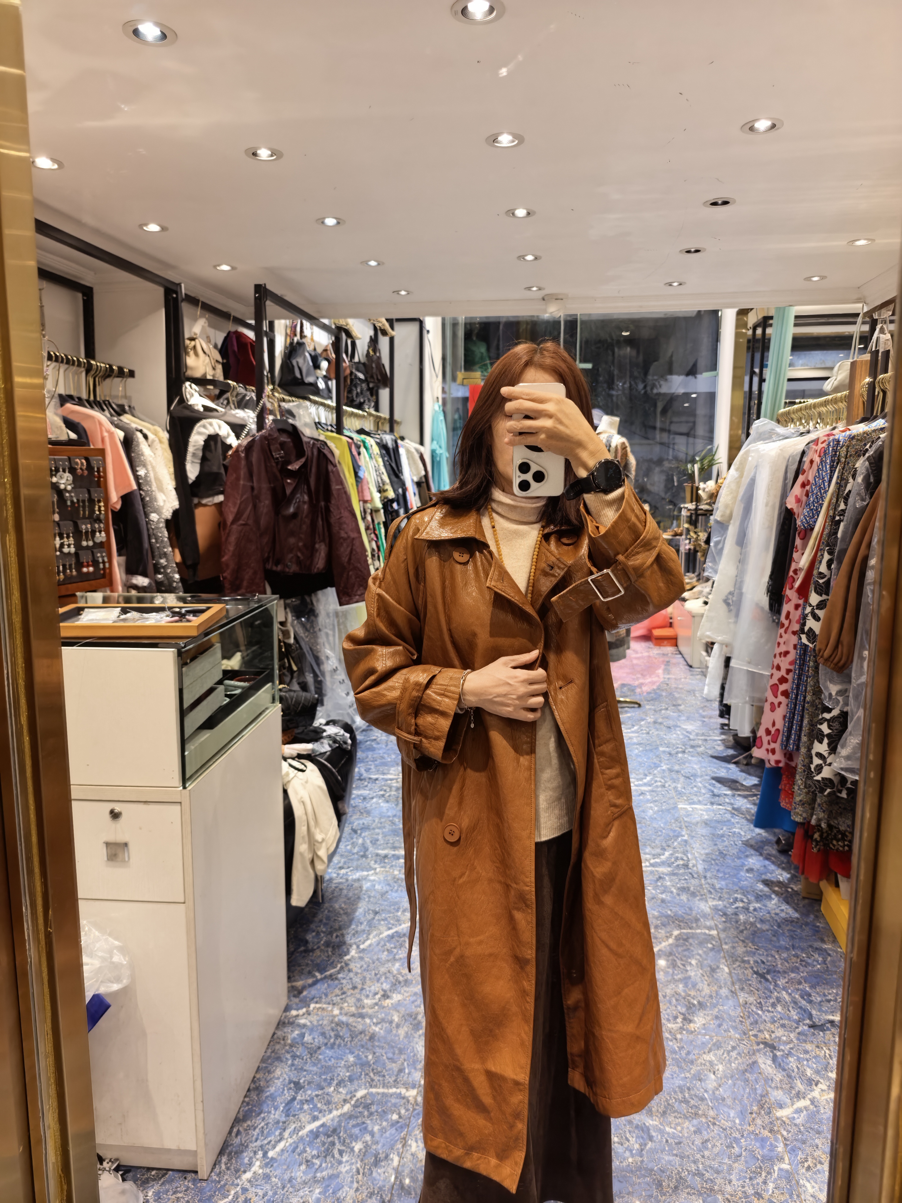 长款标准口袋修身型春季常规皮衣外套女款时尚设计师黑色女装