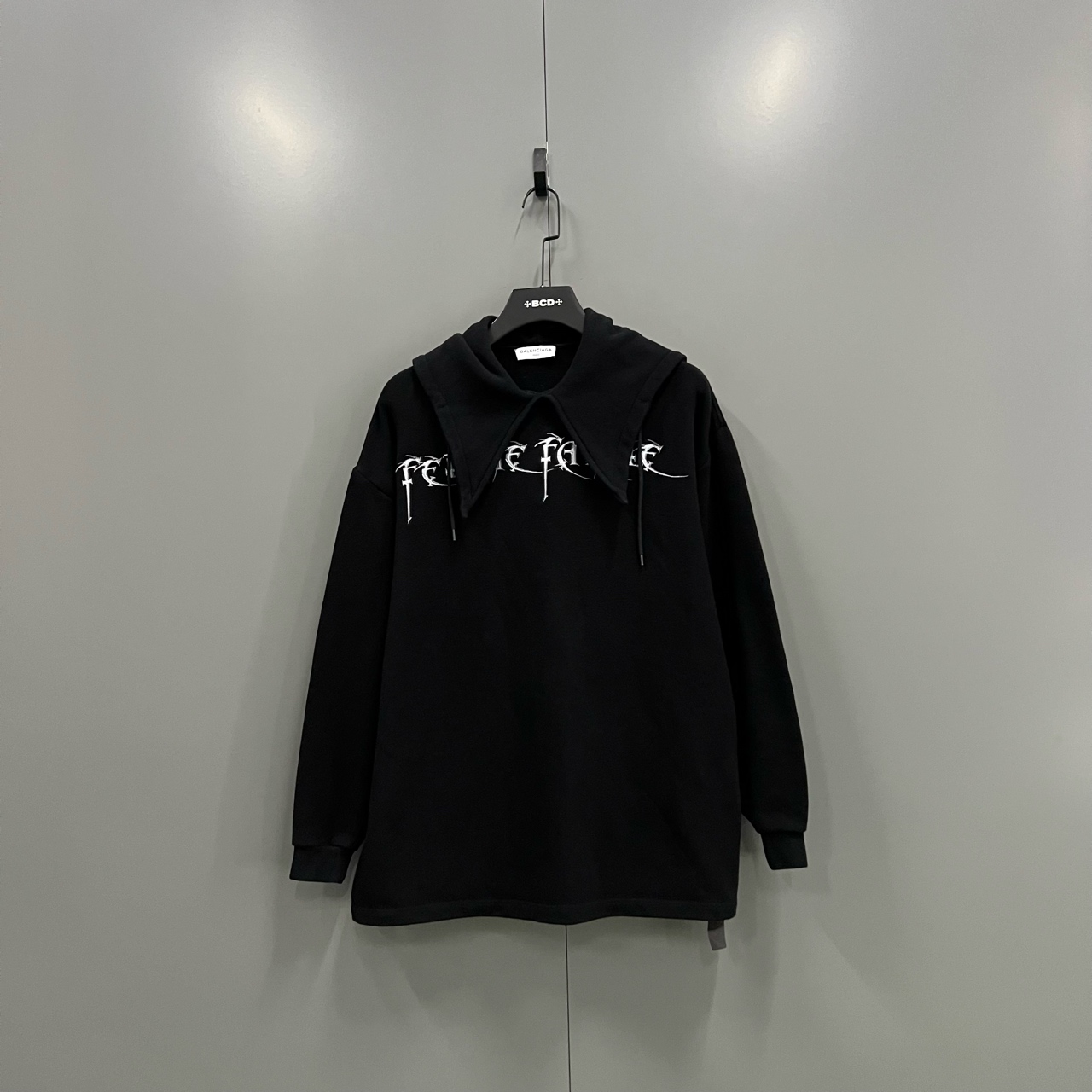99新 Balenciaga/巴黎世家 h96 黑色logo字母印花帽衫 M码 606854
