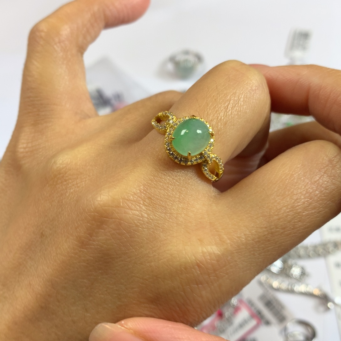 翡翠银S925镶嵌戒指戒指