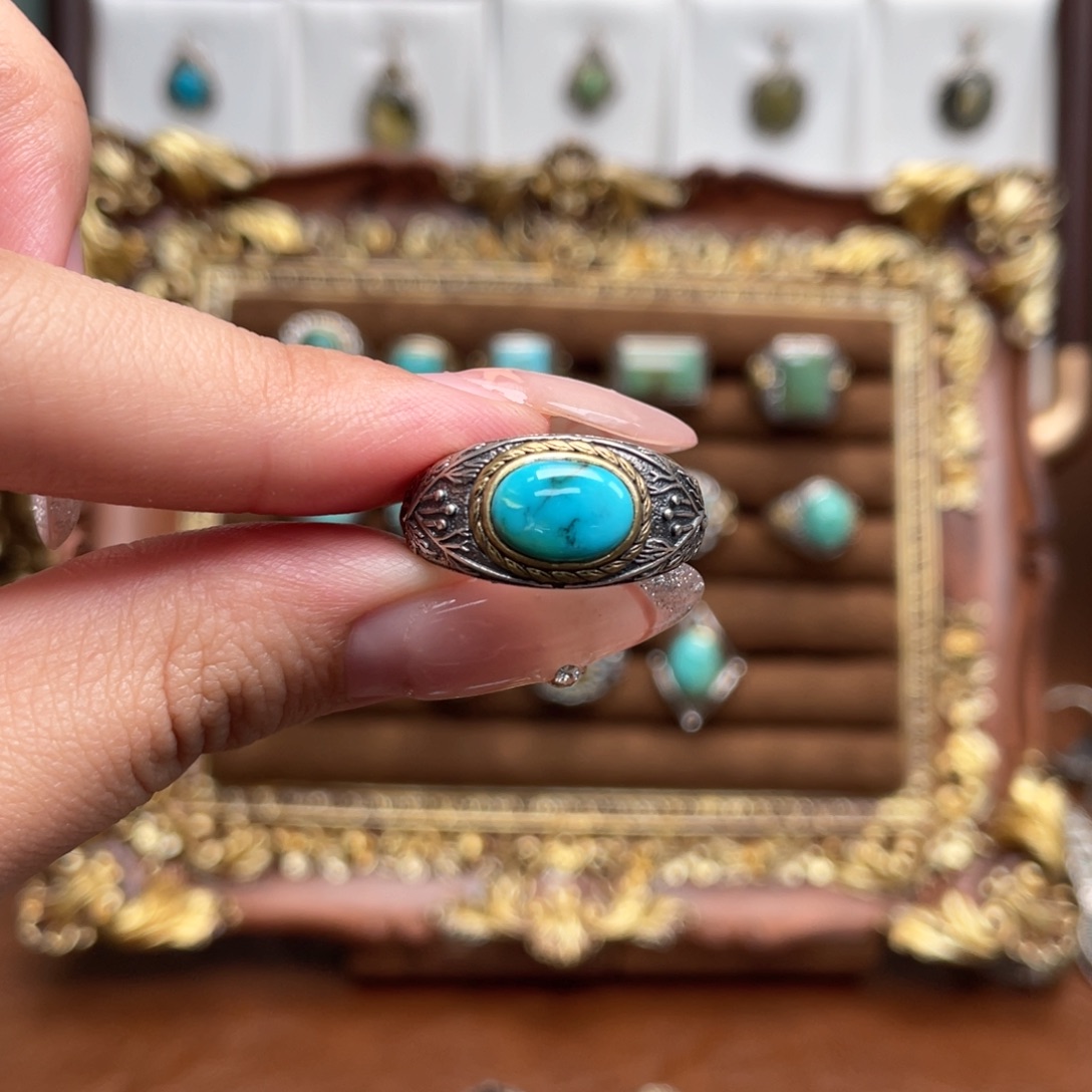 绿松石银S925镶嵌戒指