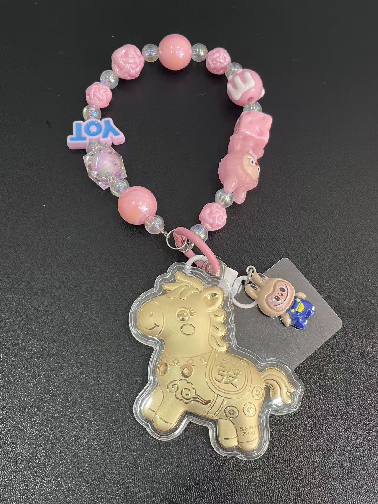 足金小马金片钥匙扣汽车钥匙链手机包包挂饰