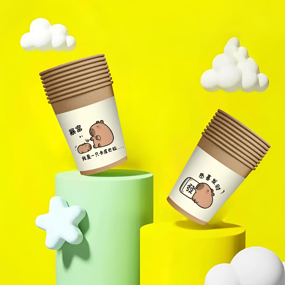 150只卡皮巴拉2025爆款一次性杯子水纸杯防烫加厚一次性办公纸杯