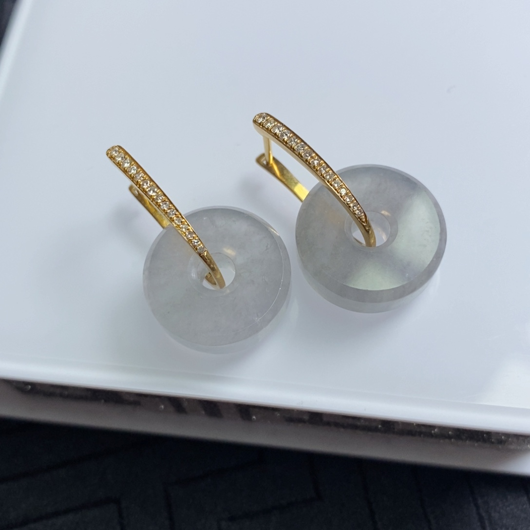翡翠18K金镶嵌耳饰耳包➕路路通