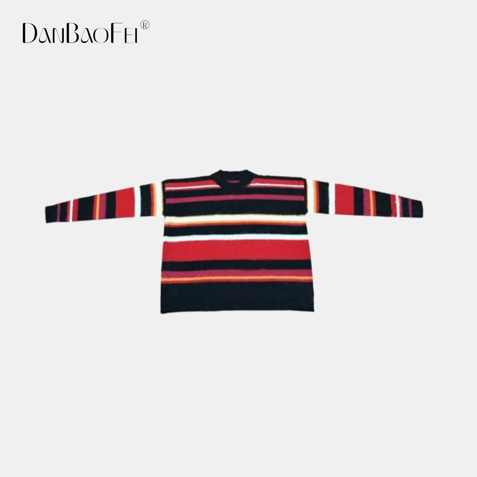 【ZHOU】复古撞色条纹宽松休闲圆领套头毛衣 YLM00492