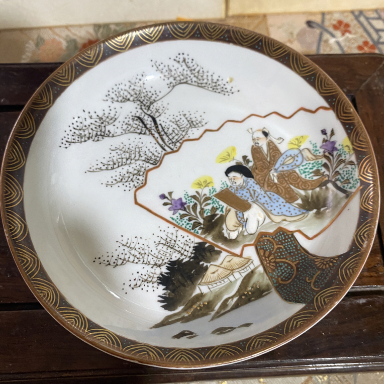 明治九谷彩绘人物壶承，直径14左右茶具陶瓷九谷烧