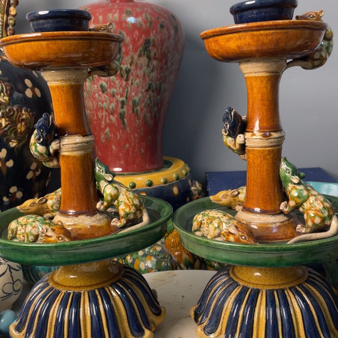 平***。瓷片2个油灯五子登科