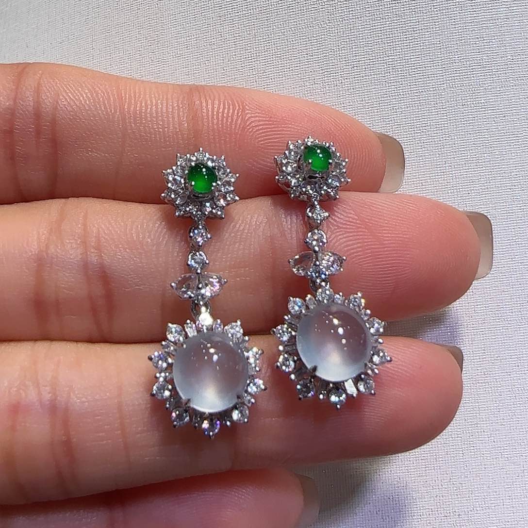 翡翠耳坠18K金镶嵌耳钉