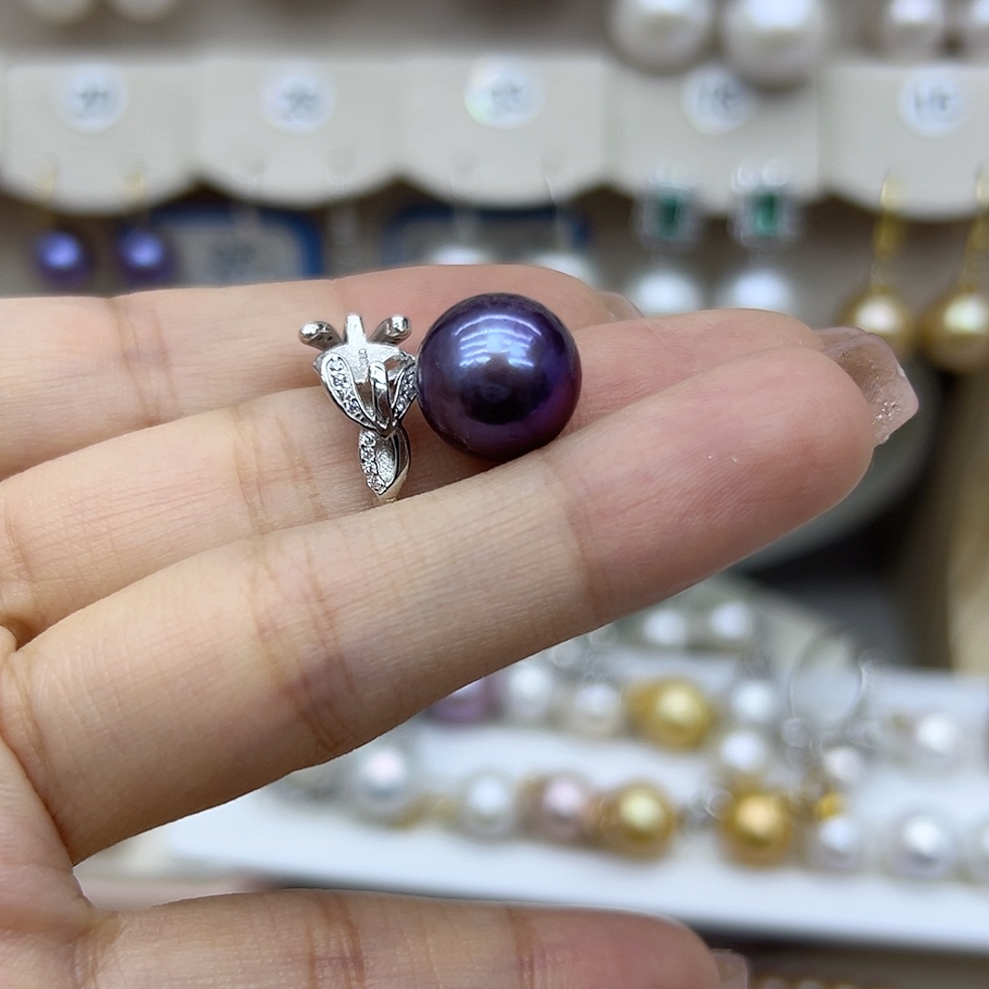 银S925镶嵌淡水珍珠耳饰米*