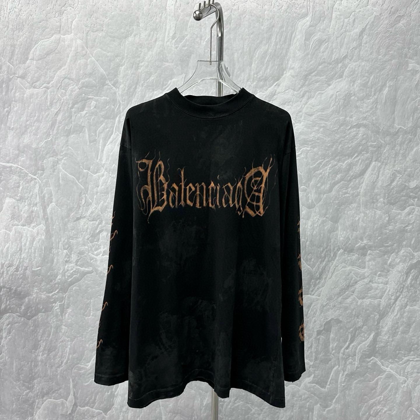 未使用 Balenciaga/巴黎世家 logo印花做旧泥染长袖 1码 J01681