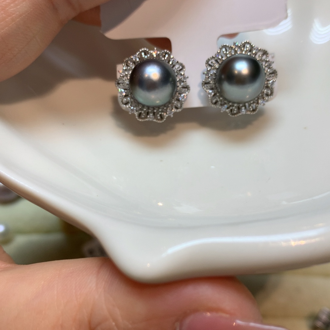 海水珍珠耳饰银S925镶嵌
