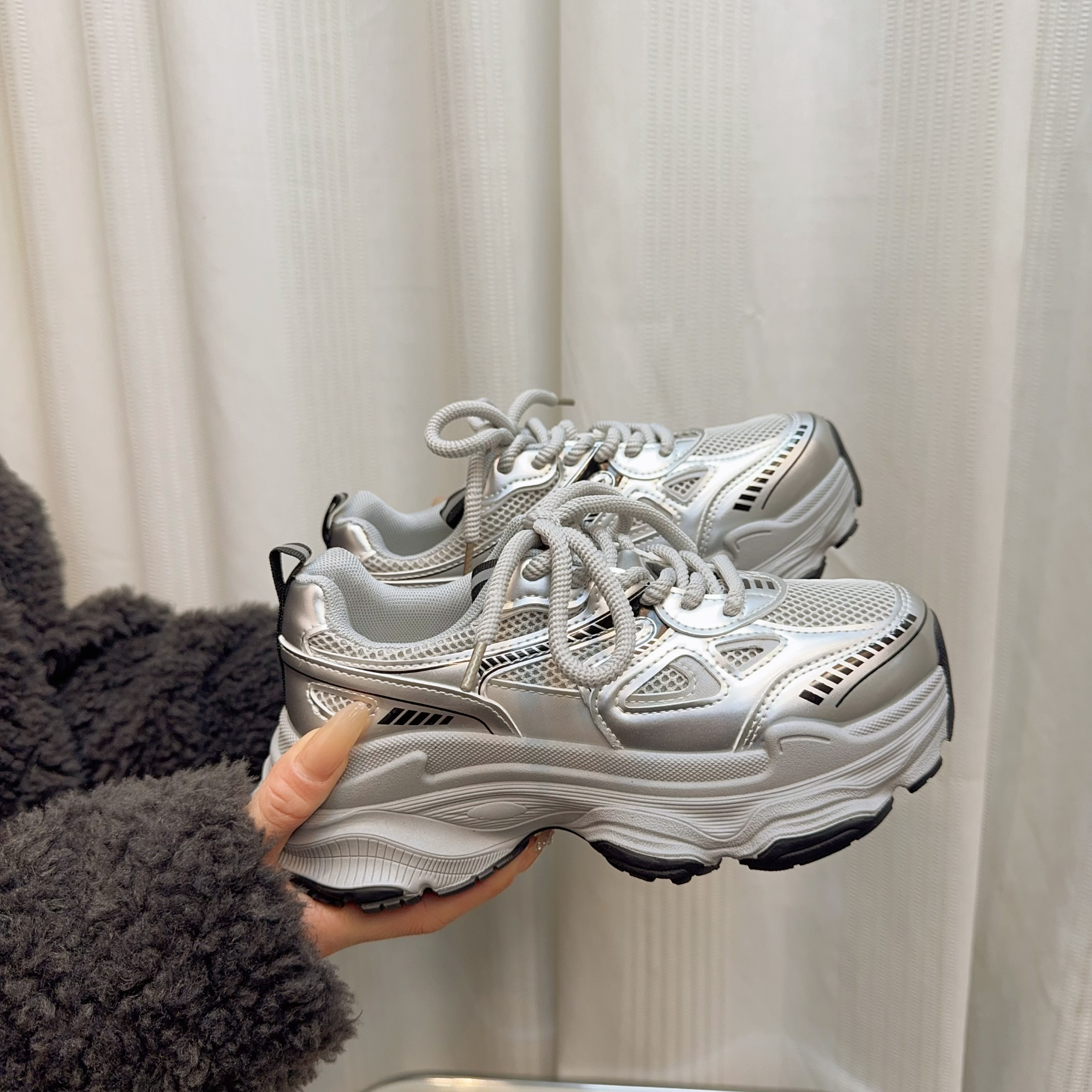 【25春系列】早春老爹鞋女阿甘鞋百搭增高减震真皮厚底休闲运动鞋