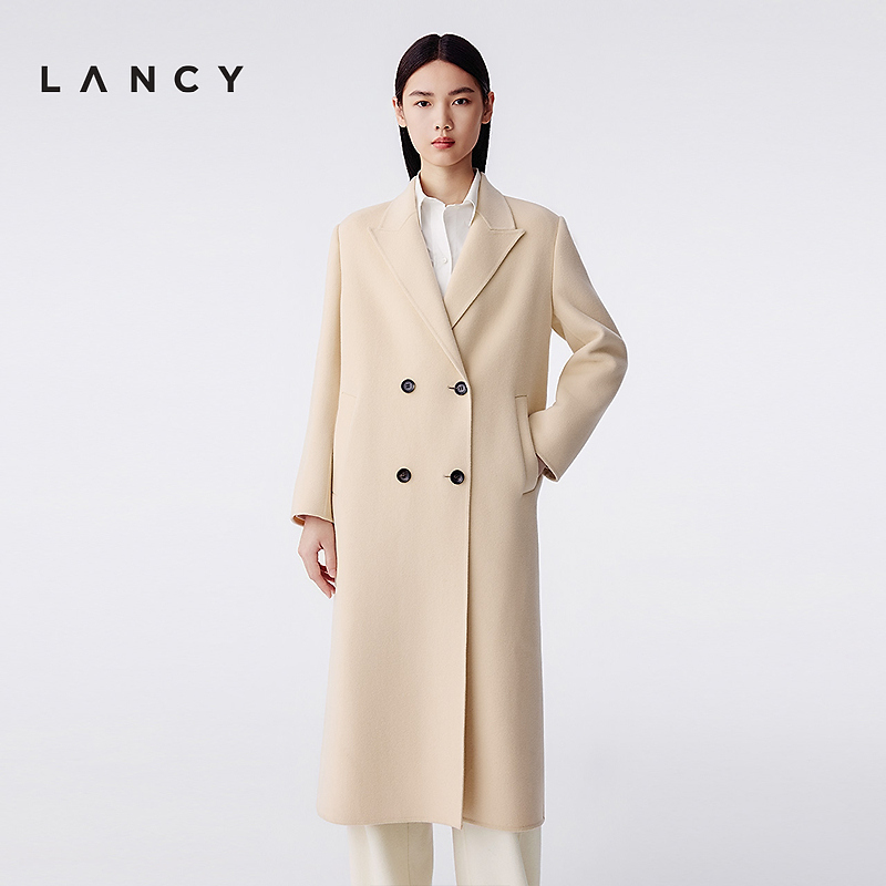 【纯羊毛】LANCY/朗姿2025冬新款双面呢长款大衣女简约西装领外套