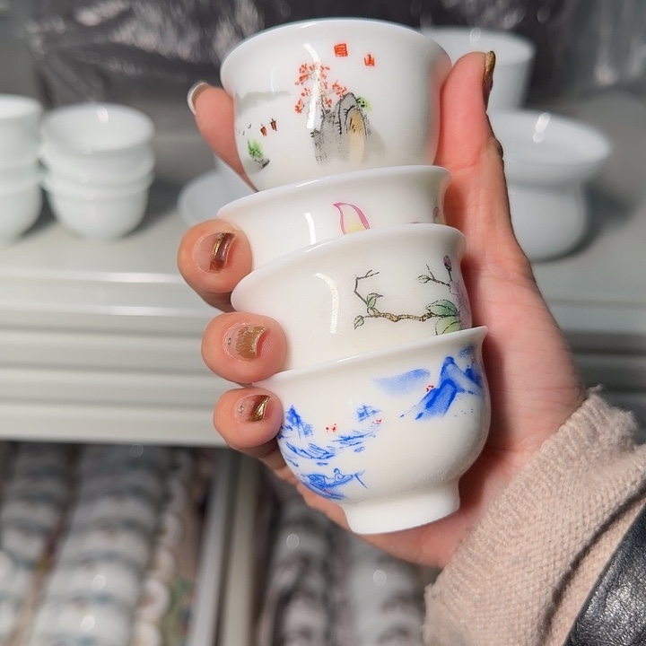 高端羊脂玉茶杯四个一组