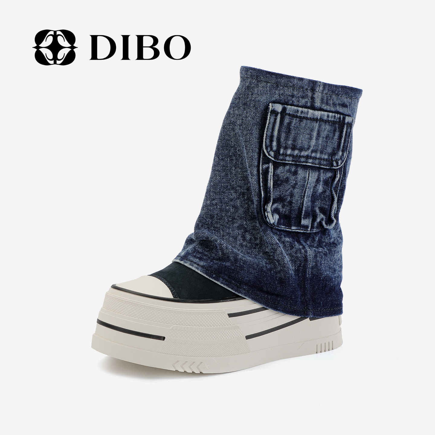 DIBO碲铂 潮酷牛仔 复古厚底经典牛仔短靴做旧美式女靴25318286