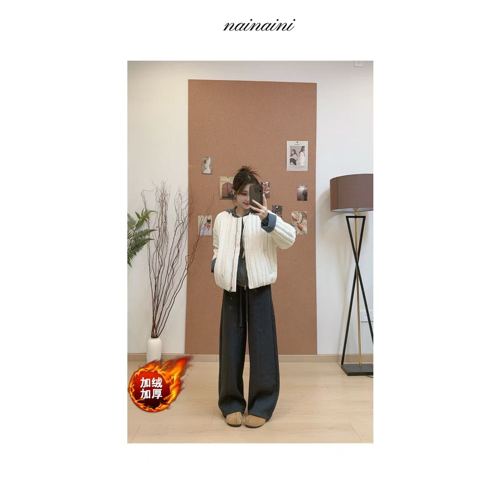 奈奈妮【行走暖阳】加绒加厚款微弯刀休闲裤2025秋冬保暖百搭5326