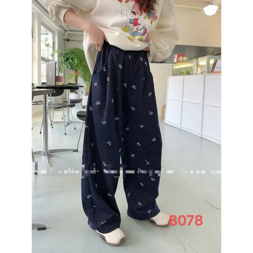 蝴蝶麻点阔腿裤8078