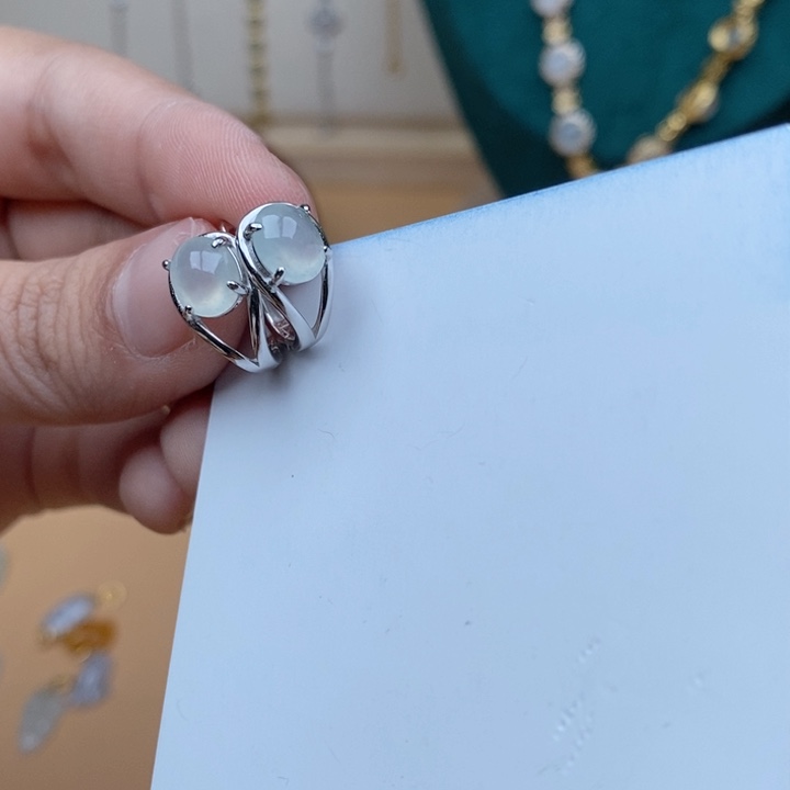 翡翠耳饰银S925镶嵌1111