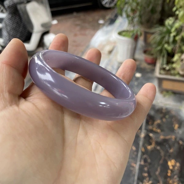 【13-16】烟紫色手镯天然和田玉女款粉紫美人镯子正圈口平安镯