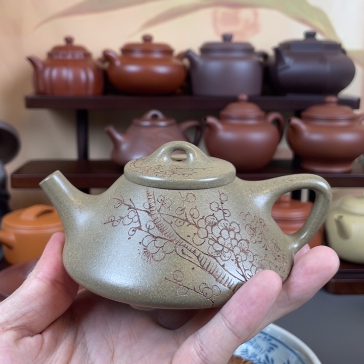 三***剑茶壶紫砂松华青段子冶石瓢