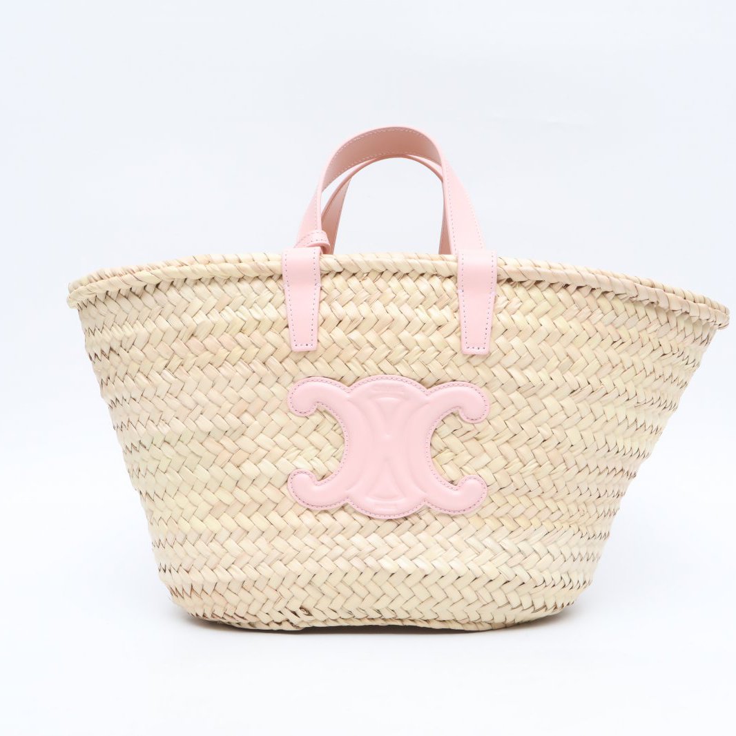 99新 Celine/思琳 小花柳 粉色 草编 菜篮子