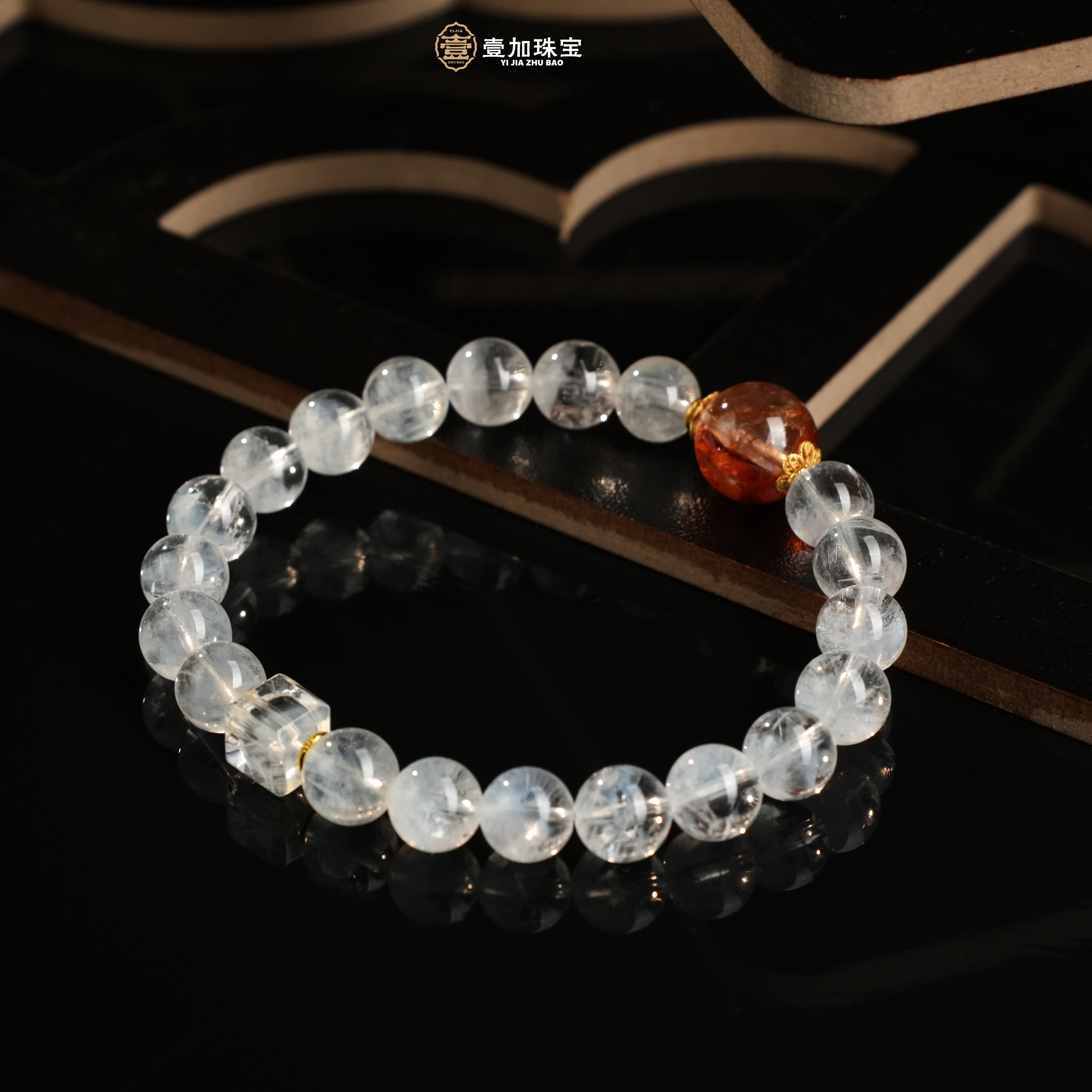 壹加师姐|丹砂浮雪胶花蓝针水晶手串多样性发一10229M