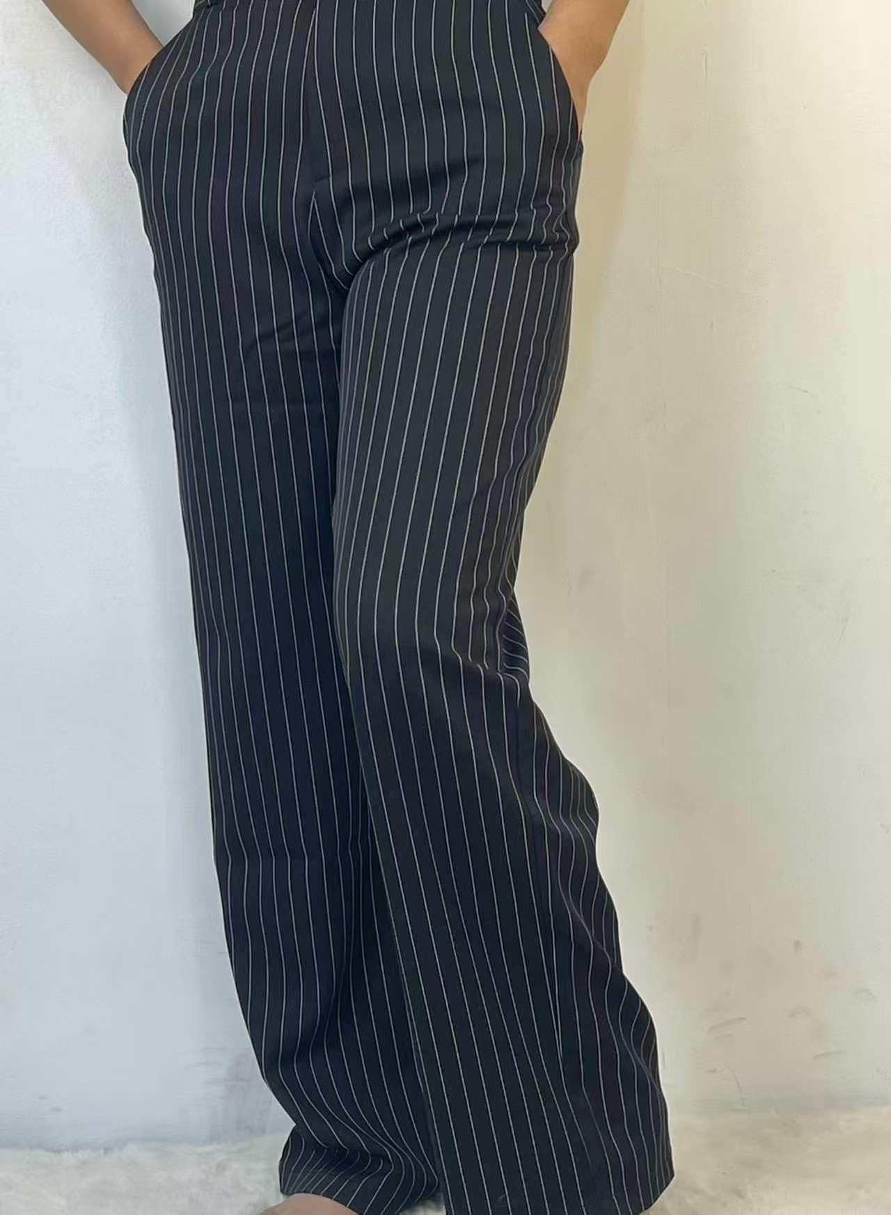 永不过时经典款！复古条纹西服西裤女显高显瘦