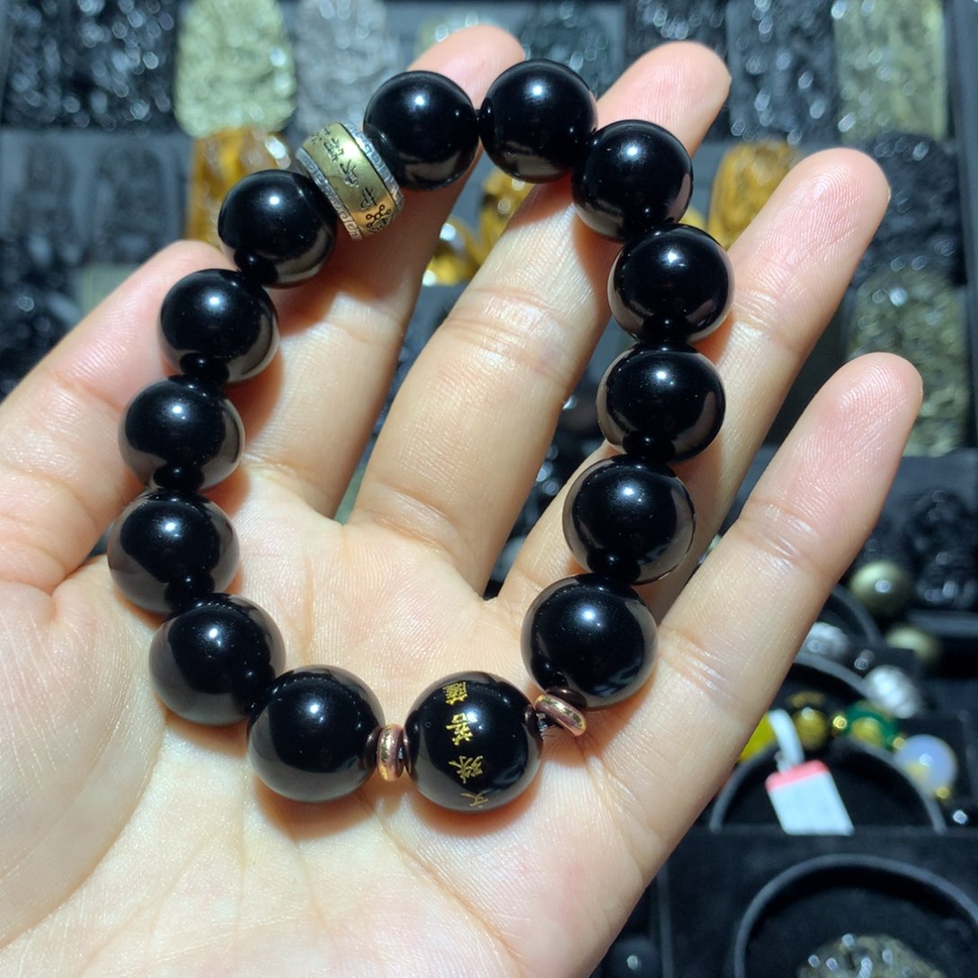 黑曜岩手串未镶嵌冬***?定制