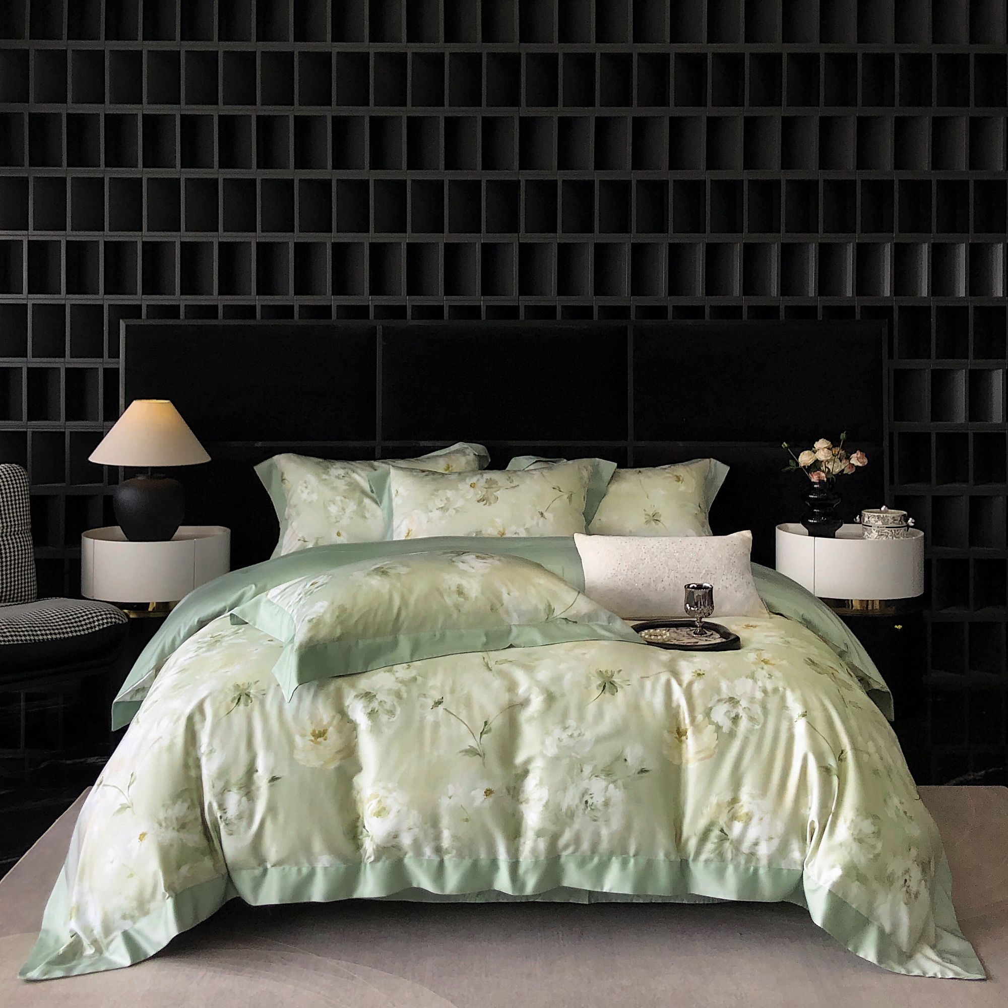 线下款天地盖礼盒！天丝棉轻奢数码印花款四件套床品-绿晚