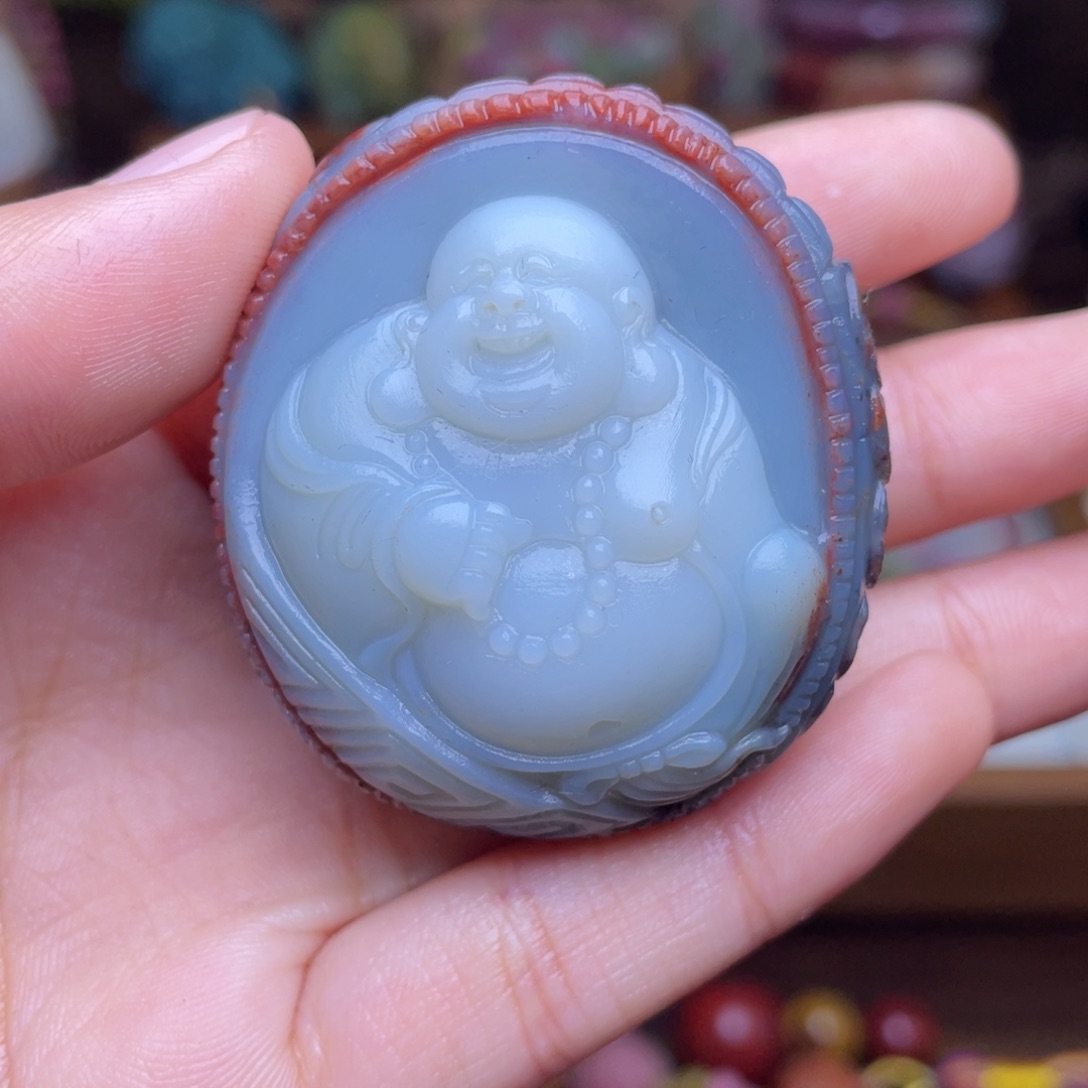 玛瑙/玉髓珠宝半成品未镶嵌君****伽盐源玛瑙蓝色佛公